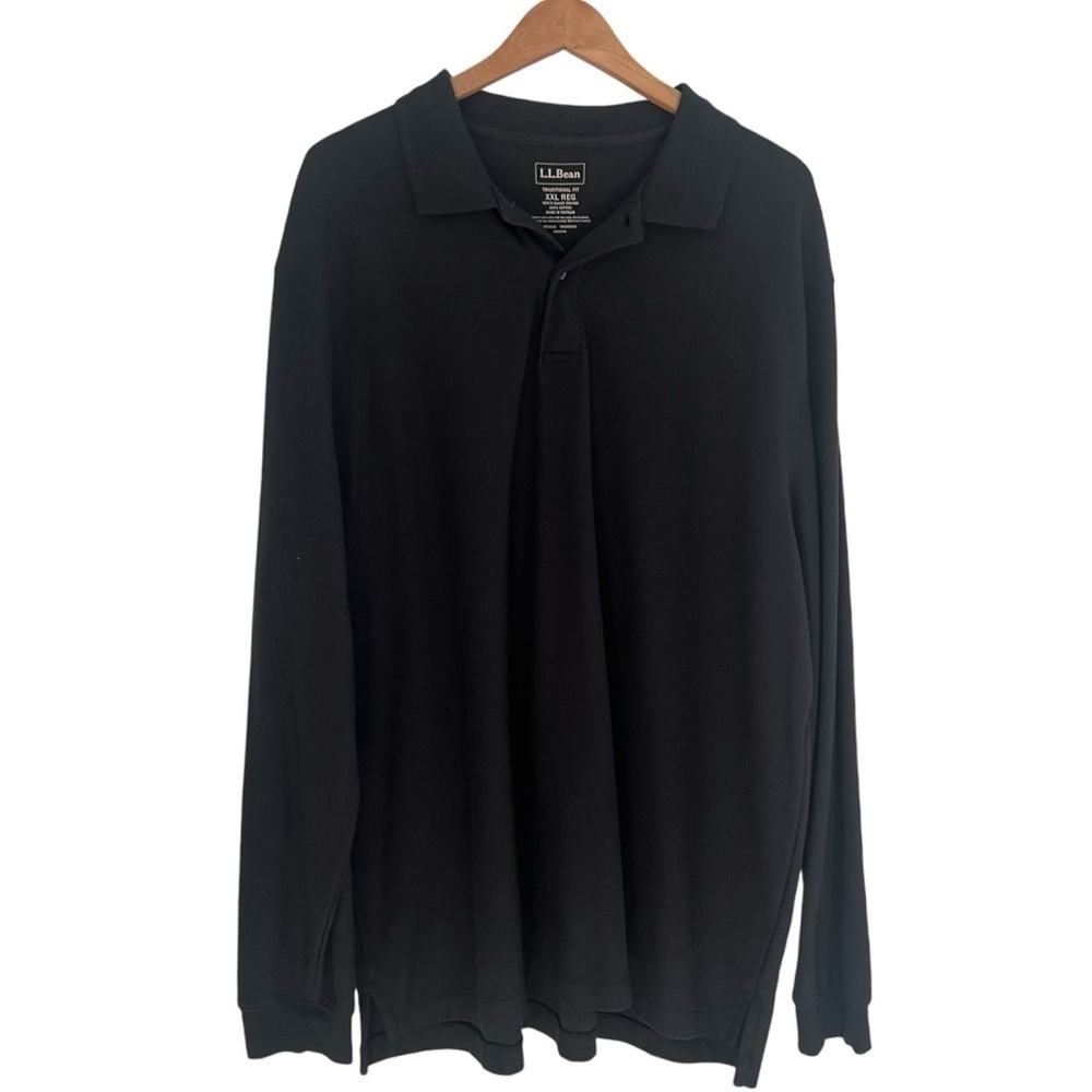 LL Bean Polo Traditional Fit XXL Polo Shirt long sleeve Cotton Black Preppy Golf